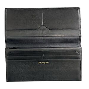 YSL Yves Saint Laurent Black Leather Long Wallet Clutch Bifold